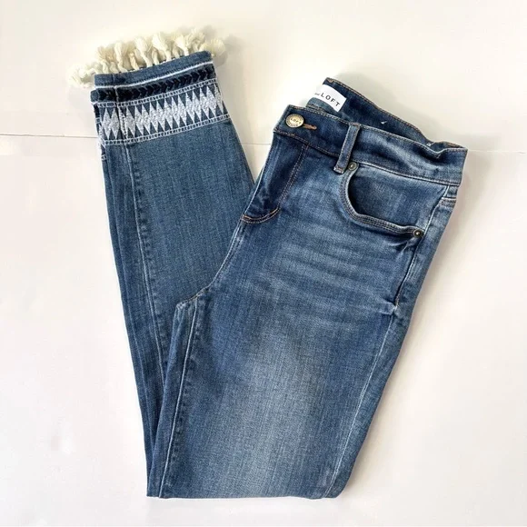 LOFT Tassel Hem Embroidered Boho Modern Skinny Ankle Jeans Size 27 / 4 - Picture 10 of 14